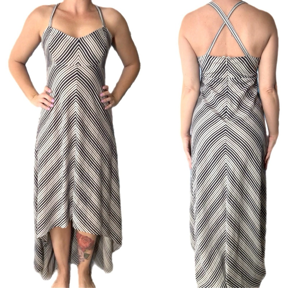 Linen Striped High Low Maxi Dress S Coastal Minimalist Euro Summer Cross Back